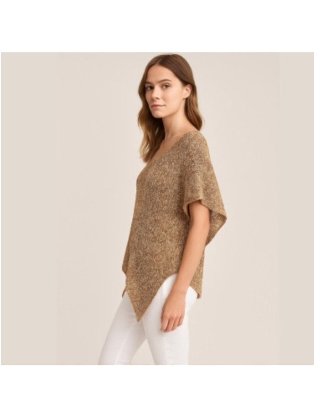 PURE JILL J. JILL Sweater XS S Peach Cream Oversized V Neck Spring Summer Loose
